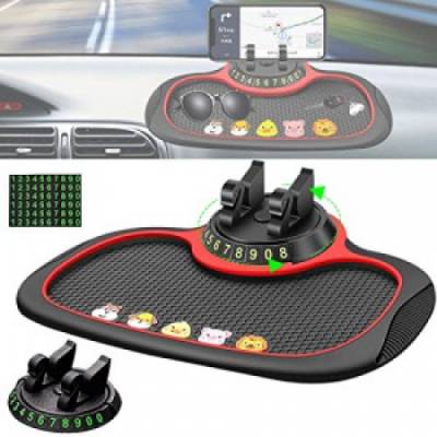 4 In 1 Car Anti-Slip Silicone Pad And Phone Holder With Mobile Number Plate